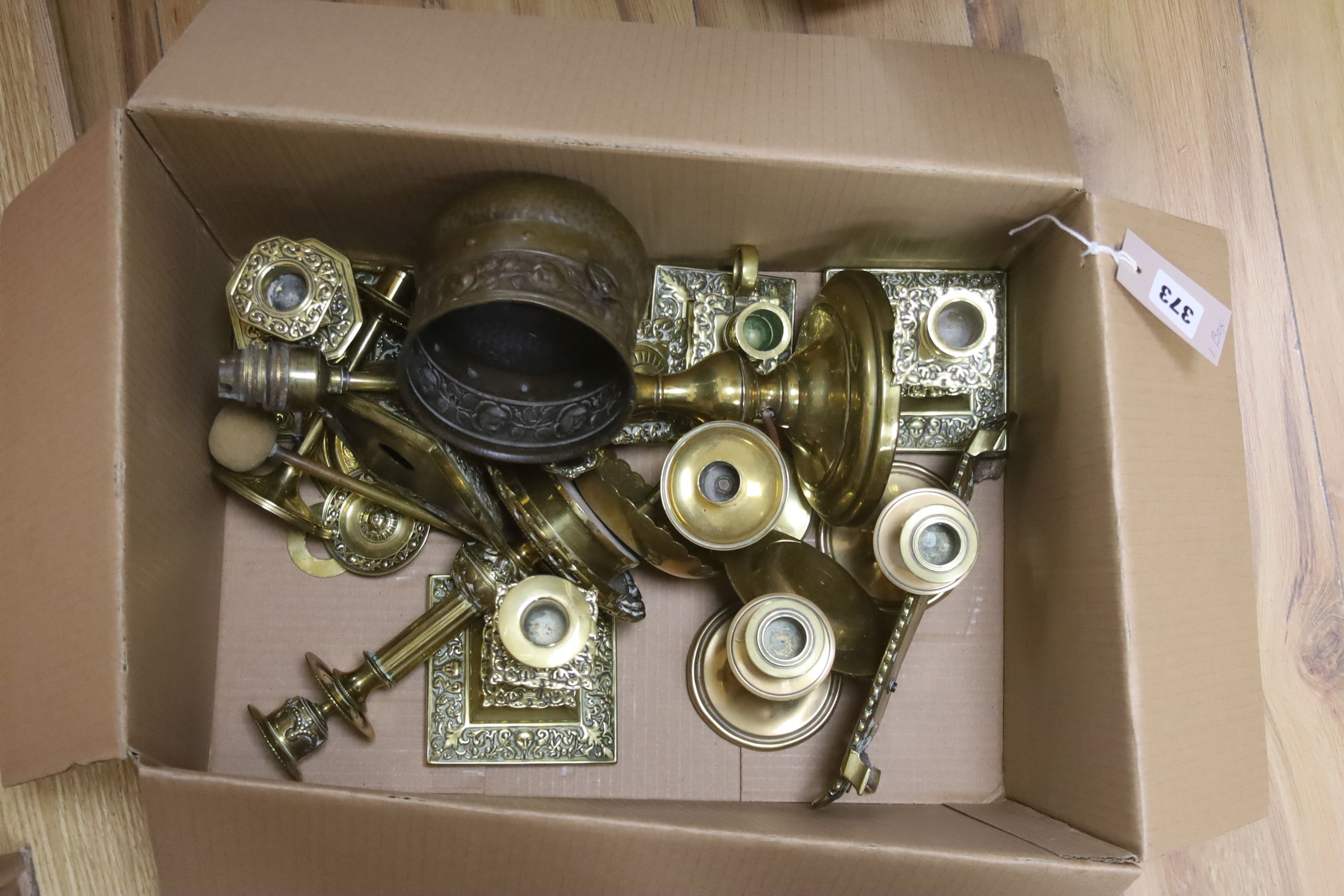 Assorted brassware including candlesticks, dishes etc.